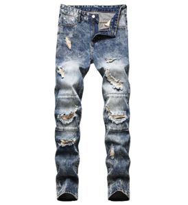 Einzigartige zerrissene Slim-Fit-Jeans für Herren, modisch, getäfelte Loch-Biker-Denim-Hosen, große Motorrad-Hip-Hop-Hose für Männer, JB9277931876898892