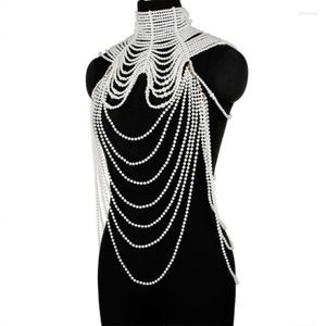 Neck Ties 449B Women Multi Layered Simulated Pearl Bib Necklace Collar Beaded Tassel Faux Leather Shoulder Chain Bra Top Body Jewe280f