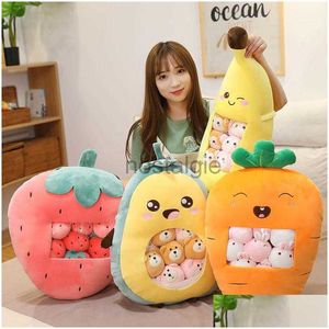 Stuffed Plush Animals 1 Fruit Snack Plant Plugin Toy Stberry Pillow With Small Ball Cartoon Banana Avocado Childrens Gift 240307