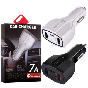 35W Autoladegerät PD Typ C USB-Anschlüsse 7A Schnelllade-Autoladegerät Dual-USB-Auto-Adapter für alle Handy-Ladegeräte mit Einzelhandelsverpackung 818DD