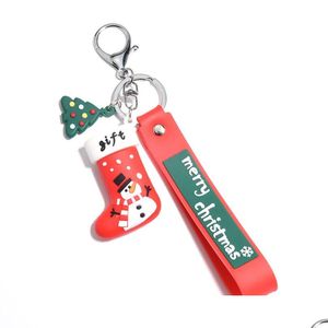 Portachiavi Aggiornamento Buon Natale Portachiavi Pvc Cartoon Albero Calzino Portachiavi Borsa appesa Regalo Consegna di gioielli Dhfku