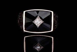 Wedding Rings Vintage Carved Pattern Men Ring Elegant Black Enamel Zircon Engagement Rose Gold Male Finger Jewelry9037696