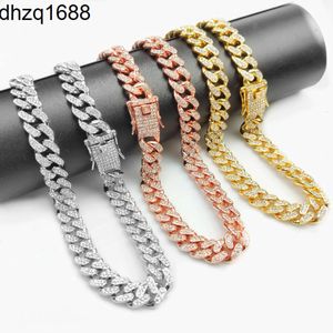 Moda 18k banhado a ouro colar de corrente cubana 12mm Iced Out Chains Hip Hop Mens Declaração Chunky Cuban Link Jewelry