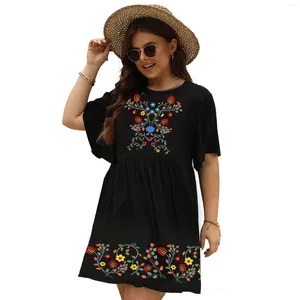 Party Dresses Eveovni Boho Embroidered Dress For Women Tradition Mexican Peasant Bohemian Skirts Plus Size Hippie Casual Tunic