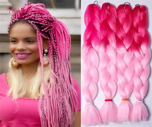 Плетение волос Xpression, синтетическое плетение волос JUMBO BRAIR, объемное наращивание, cheveux, 24 дюйма, омбре, синий блондин, серый цвет, вязание крючком, розовый5424083