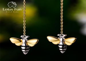 Lotus Fun Lovely Honey Bee Висячие серьги Настоящее серебро 925 пробы Дизайнерские ювелирные изделия ручной работы для женщин Bijoux 2106249567323