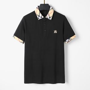 2024 verão camisa polo de lapela masculina marca camiseta de luxo feminino clássico listrado verificação musculação manga curta cáqui casual algodão camiseta