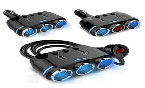 Universal 3 Way Auto Car Cigarettändare Socket Splitter Plug LED USB Charger Adapter för telefon MP3 DVR Accessories6642683