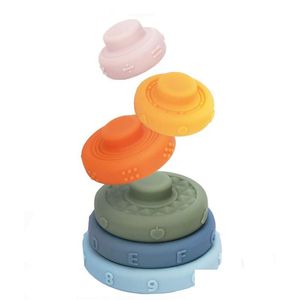 Block Montessori Rainbow Stack Tower Games Baby Sile Teether Early Development Game Bathtub Soft Building Block Toys for Children Dr DHSJF