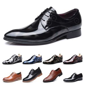 Top Mens Leather Dress Shoes British Printing Navy Bule Black Brow Oxfords Flat Office Party Wedding Round Toe Fashion GAI usonline