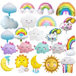 Tassels White Clouds Rainbow Bridges Aluminium Foil Ballonger Partihandel Tecknad ler Faces Söta moln Meteor Partier Dekorativa bollar