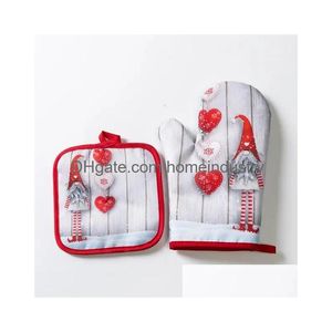 Oven Mitts 2Pcsset Christmas Microwave Thick Household Kitchen Gloves Heat Insation Baking 231019 Drop Delivery Dhsx7