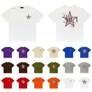 SS New Mirit Camisa Redonda Pescoço Vermelho Estrela de Cinco Pontas Impresso Camisetas Masculinas e Femininas Casal Pulôver Fino Esportes Camisetas Soltas de Manga Curta Roupas Top