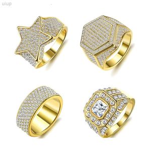 Strass -Mode -Mode Luxus Gold Plated Men Kubaner Hüft -Hop -Stern Voller Diamant Edelsteinringe CZ Crystal Moissanit Ring