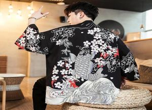 Men039s TShirts Men Spring Summer Japanese Kimono Cardigan 3D Trench Coat Chinese Hanfu Male Vintage Jacket Casual Loose Cloth2371178