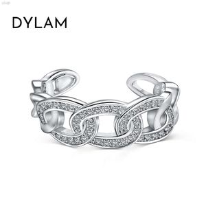 Dylam Luxury Open S925 Sterling Silver Cubic Zirconia Cuban Ring 925 Zircon Oval Circle Adjustable Finger Rings for Women