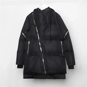 Herrenanzüge, Streetwear, für Herren, modisch, Mantel, diagonaler Reißverschluss, mittellang, mit Kapuze, Baumwolle, Kleidung, Jacken, Winter, männlich, Windjacke, Mantel, Parkas