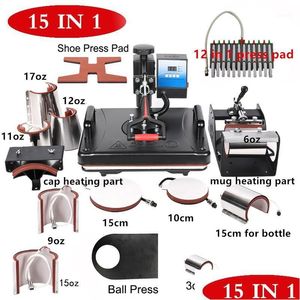 Printers 15 In 1 Heat Press Hine Pen/ Bottle/Hat/Mug/Plate Sublimation Digital Semi-Matic Transfer Drop Delivery Dhi82