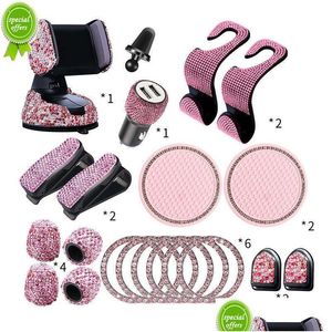 Interiördekorationer Nya 20 st/set Rhinestone Car Phone Holder Interiör Hooks Sticker Pad Set Pink Bling Accessories for Drop Delivery DHB4B