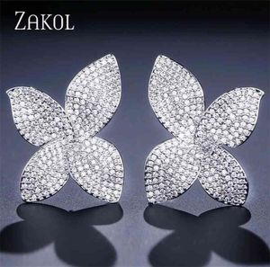 Zakol Fashion Luxury Butterfly AAA Cubic Zirconia Micro Pave Setting Flower Big Stud Earrings For Women Party Gift FSEP2078 210616960158