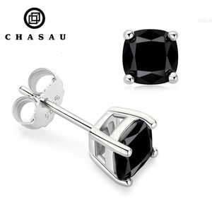 Passed Diamond Test Black 6mm 1ct Moissanite 925 Sterling Silver Cushion Cut Stud Earrings for Men Women