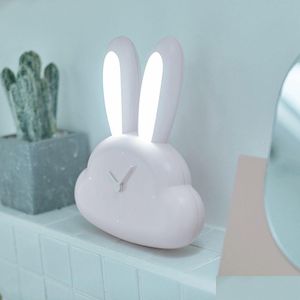 Nattljus Mikro USB -laddning Cartoon Rabbit Led Human Body Indution Clock Night Light For Bedside Bedroom White / Blue Drop Delive DHPVQ