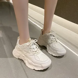 Casais pai sapatos simples plataforma chunky tênis cunha para mulheres sapatos casuais malha respirável verão esportes tênis de corrida leve tenis feminino rendas até a32