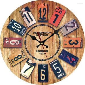 Wall Clocks European Creative Wooden Clock Watch Home Living Room Bedroom Decoration Round Retro 30X30 CM