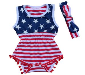 Sommar 4 juli Independent Day Toddler Girls Rompers Tassel Baby Fourth of July American Flag USA Jumpsuit Spädbarn Boutique CL5974466