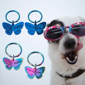 Dog Tag Custom Collar Tags Blue Butterfly Pendant For Dogs Medal With Engraving Name Personalized Number Kitten Puppy Accessories