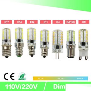Led Bulbs Dimming Led Mini Bb Crystal Clear Sile Corn Light 3014 Smd 64 Ac220V / Ac110V For Chandelier E14 G9 G4 Drop Delivery Lights Dhxk3