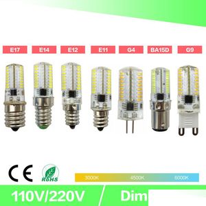 Светодиодные лампы с затемнением Led Mini Bb Crystal Clear Sile Corn Light 3014 Smd 64 Ac220V / Ac110V Для люстры E14 G9 G4 Drop Delivery Lights Dhxk3