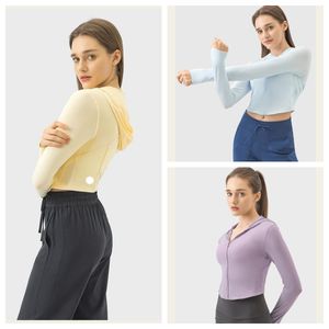 LU-1996 Yoga Outfits Manga Longa Cortada Protetor Solar Jaqueta Creme Estilo Menina Zip Fitness UPF50 + Ginásio Top Activewear Casacos de Corrida Roupas de Treino Mulher