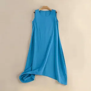 Freizeitkleider Damen Strandkleid Sommer Beachwear Ärmellos Lang Mit Unregelmäßigem Saum Doppelte Große Taschen Für Einfarbig