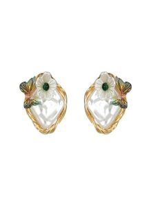 Stud Barock Flat Pearl Gold Sticke Wreath Earrings For Women Wedding Party Flower Fjäril Luxury Fine Jewellery9370235