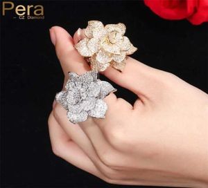 Pera Luxury Big Statement Leaf Cluster Shape for Women Wedding Cubic Zirconia Dubai Gold Bridal Finger Rings Jewelry Gift R091 2203437622