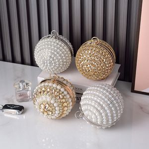 Elegante runde Perlen-Abendtaschen, modische glitzernde Strass-Clutch-Taschen, luxuriöse Hochzeits-Abendessen-Geldbörsen, Ketten-Schulter-Crossbody-Handtaschen, DHL-Versand 2024
