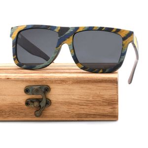 Rainbow striped irregular pattern large frame solid wood sunglasses for men