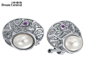 DreamCarnival1989 Delicate Round Stud Earrings for Women Simulated Pearl Barroco Antique Female Jewelry Purple Zircon WE3997 210611937061