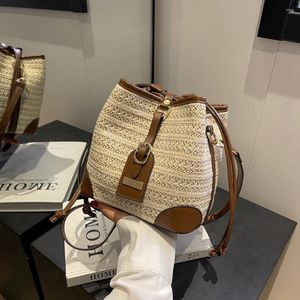 Bolsas de ombro de palha de cordão para mulheres bolsas de verão Rattan de praia Boho