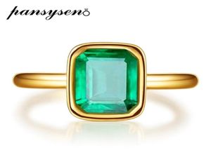 PANSYSEN 18K Gold Color Emerald Rings for Women Vintage Real Silver 925 Ring Mens Jewelry Brand Anniversary Party Gift whole 27555565