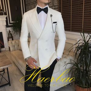 Ivory Men Wedding Tuxedos Suit Blazer Double Breasted Groom Suits For Men 2 Piece Party Man Jacket Pant Custom Made 240304