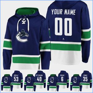 Vancouver''canucks''hoodie 53 Horvat 40 Pettersson 35 Deo 6 Boeser Personalizado Hóquei Jerseys Homens Mulheres Juventude