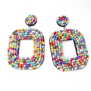 Dangle Earrings Vintage Bohemian Big Statement Geometric Rectangle Drop For Women Seed Beads Handmade Boho Stud Jewelry