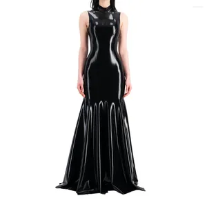 Abiti casual Donna senza maniche mezzo collo alto Abito lungo in PVC effetto bagnato Sirena in finto lattice Lunghezza al pavimento Party Club Abbigliamento fetish