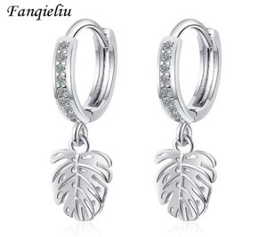 Hoop Huggie Fanqieliu Vintage Charms Leaf Plant Earring Polid 925 Sterling Silver Hoops for Women 18K Gold Crystal Earrings FQL25739650