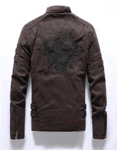 Men039s Fur Faux Back Skull Embroidery Motorcycle Faxu Leather Jackets Men Fashion Fleece Warm Pu and Coats Autumn Winter Out3782310