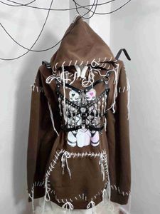 Men's Hoodies Sweatshirts TDH Original 800g Hot Sweating Maillard Brown Harajuku Abby 3D Decorative Handmade Velvet Sweater Hoodie