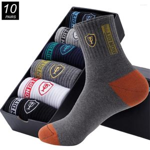 Erkek Çorap 10 Çift/Paket Toptan Spor Erkekler Pamuk Kokusu Ter Absoring Orta Tüp Basketbol Four Seasons Erkek Meias