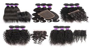 Kisshair Remy Brazilian Human Hair Extension 3 wiązki z zamknięciem 200G zestaw prosto ciało Jerry Curly Wheel 4x4 Lace Closures1685455